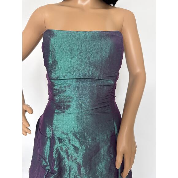 Vintage 80's F.I.E.S.T.A. iridescent teal taffeta draping strapless gown Medium - Picture 13 of 16
